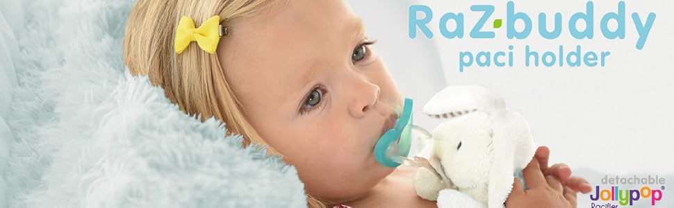 RaZbaby RaZbuddy JollyPop Pacifier Holder w/ Removable Baby Pacifier - 0m+ - BPA Free - Penguin - Image 2