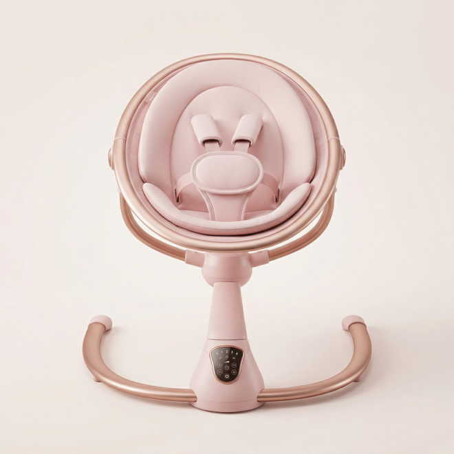 Modern Smart Baby Swing & Cradle – Bluetooth Enabled, Portable, Soft Pink